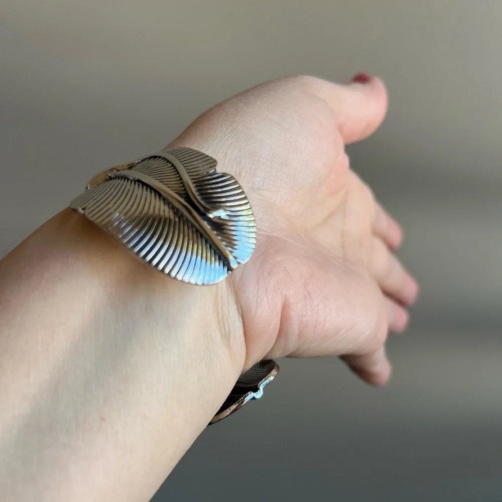 Cuff Bracelet silver tone and cream colored stones, fashion jewelry